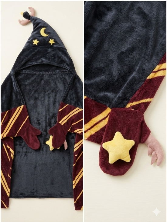 Berkshire Other - Berkshire Kids Plush Hooded Wizard Robe in Navy, Burgundy & Yellow
